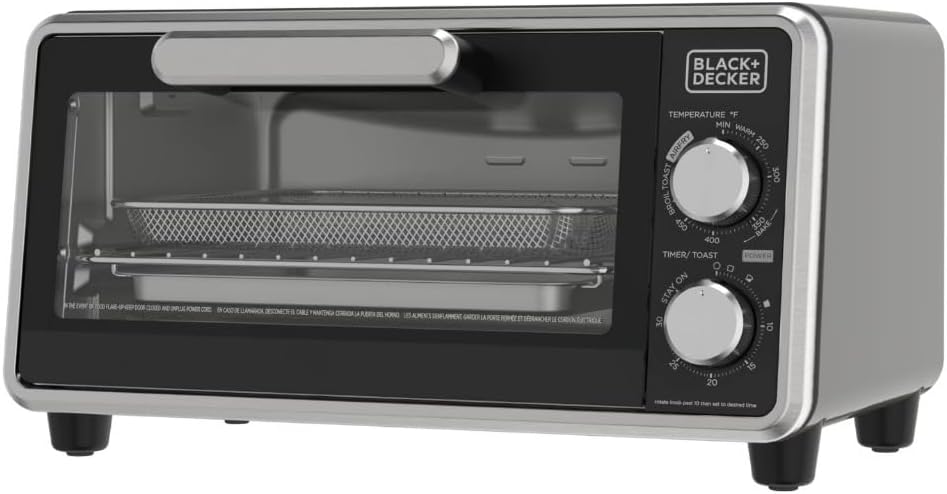 Decker Crisp N Bake PRO 4-Slice Air Fryer Toaster Oven Combo Compact Countertop Air Fryer Toaster Oven for Snacks Small Meals Reheat Fits 9 Inch Pizza Kitchen Appliances